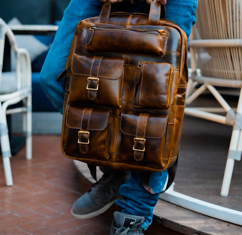 Embark on Adventures: Genuine Leather Backpack Tailored for Men