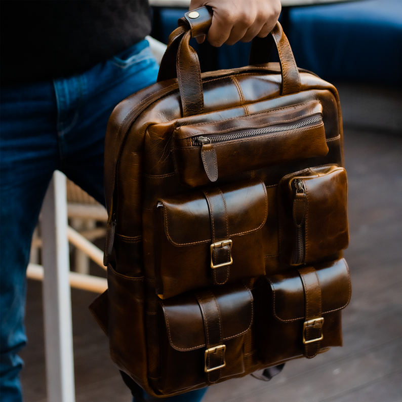 Embark on Adventures: Genuine Leather Backpack Tailored for Men