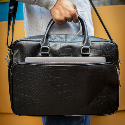 Artisan Textured Leather Laptop Bag: Crafted Elegance & Function